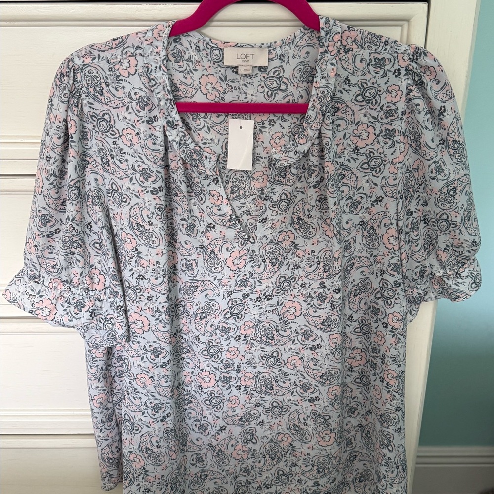 LOFT Women's Blouse - Pink and Gray Floral